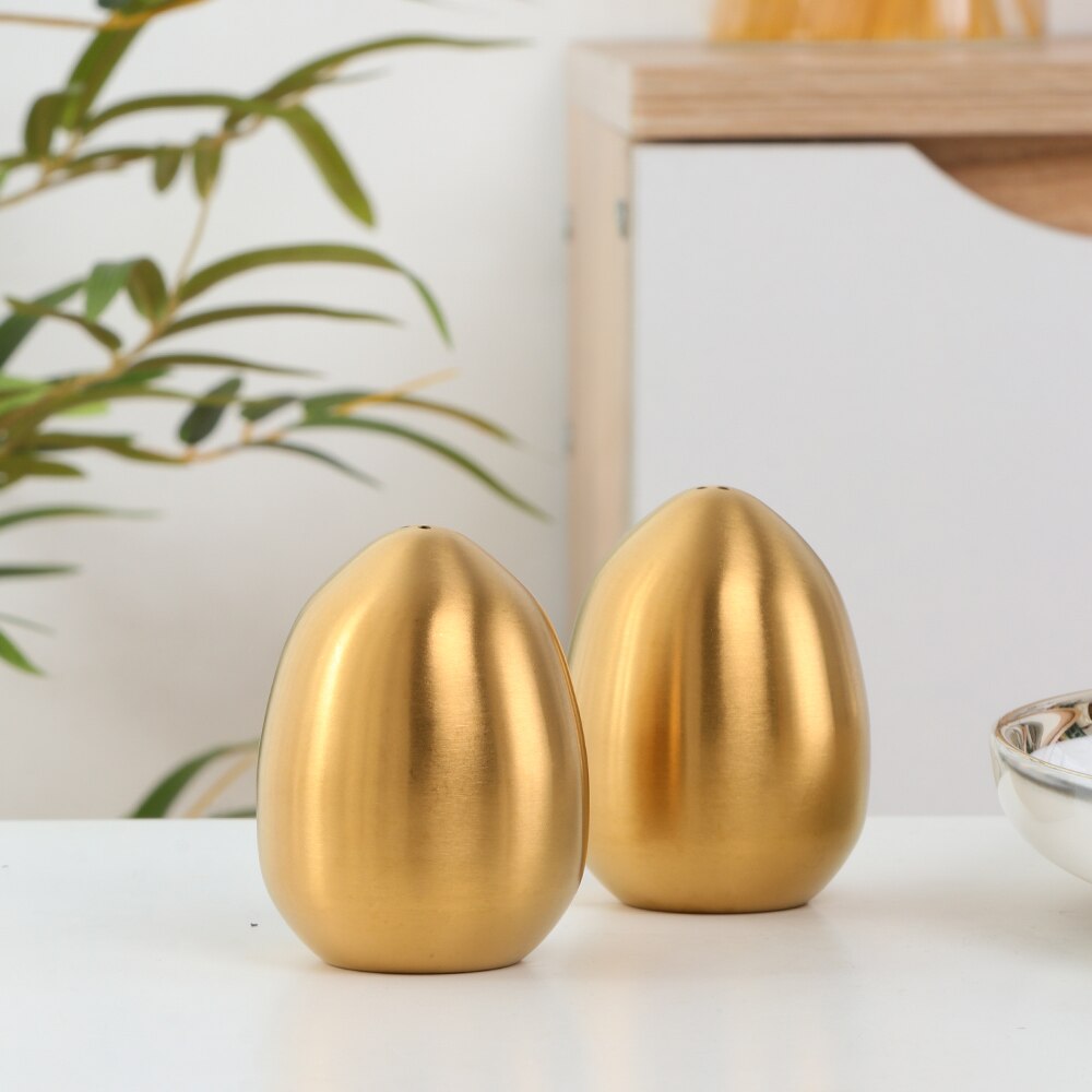 1/2 st salt krydda peppar shaker rostfritt stål äggformad krydda flaska kök prylar metall salt peppar hållare krydda: 2 guld