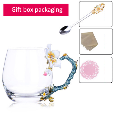 Topp blomster og rhinestones dekorert emalje kaffekopp krus blomst te glass melk kopper legering håndgrep kopper og krus: A03