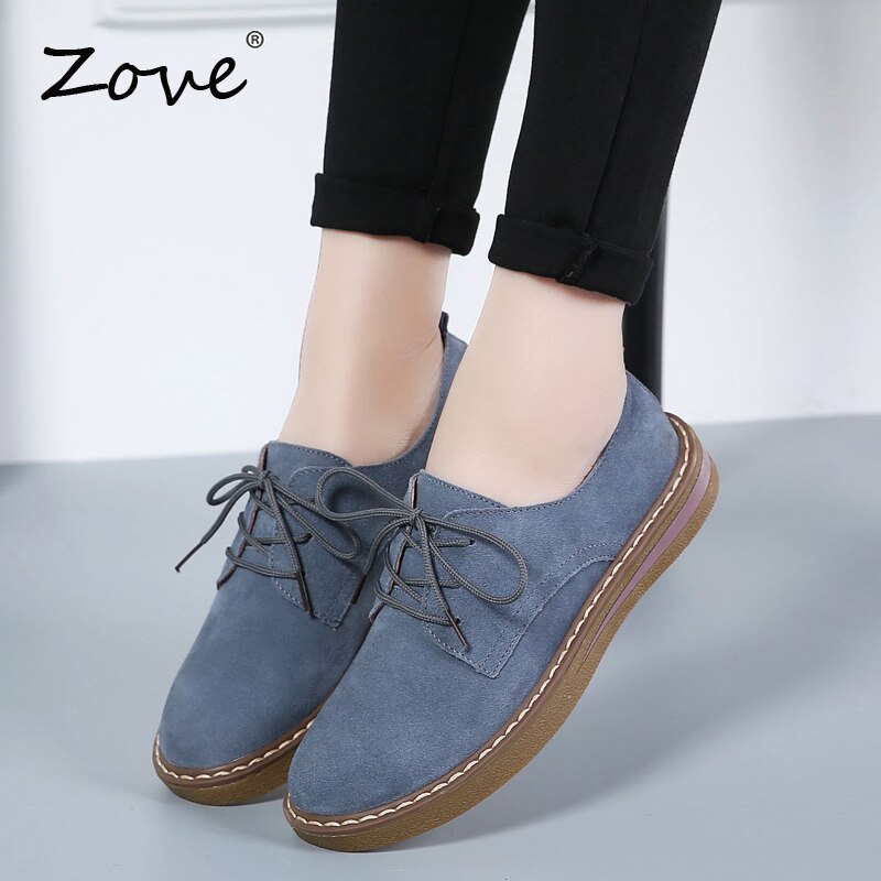 ZOVE Frauen Flache Schuhe Herbst Fette Oxford Schuhe Damen Wildleder Leder Mokassins lässig Schuhe Spitze hoch Oxfords Femme Flache schuh