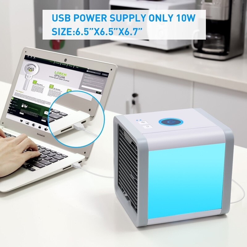 Mini aire acondicionado casero, refrigerador de aire portátil, 7 colores, LED USB, ventilador de refrigeración por aire, ventilador recargable para la Oficina y la habitación