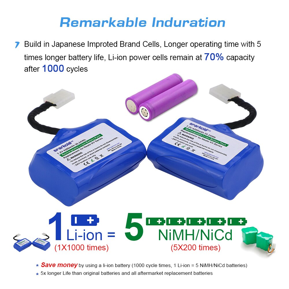 Sparkole – lot de 2 batteries Lithium-ion de 4200mAh pour aspirateur robot Neato XV Signature Pro, XV-11, XV-12, XV-14, XV-15, XV-25, XV-21