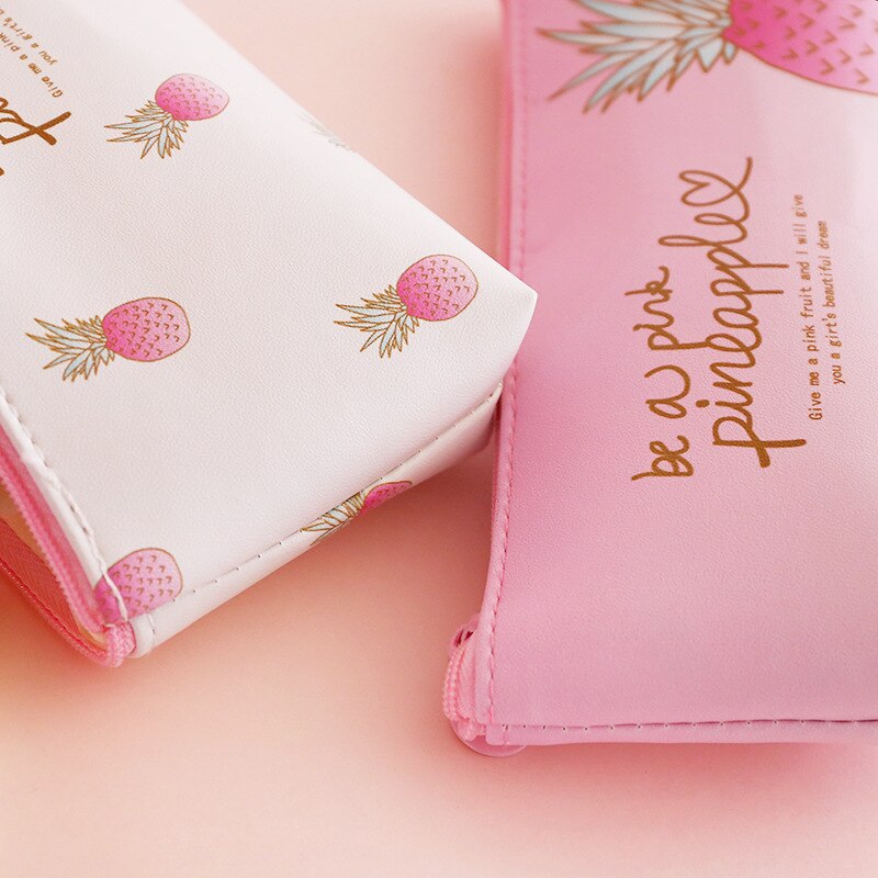 Pink PU Pencil Case Pineapple School Kawaii Pencil Box Pencilcase Pencil Bag School Supplies Stationery Pen Bag Tools