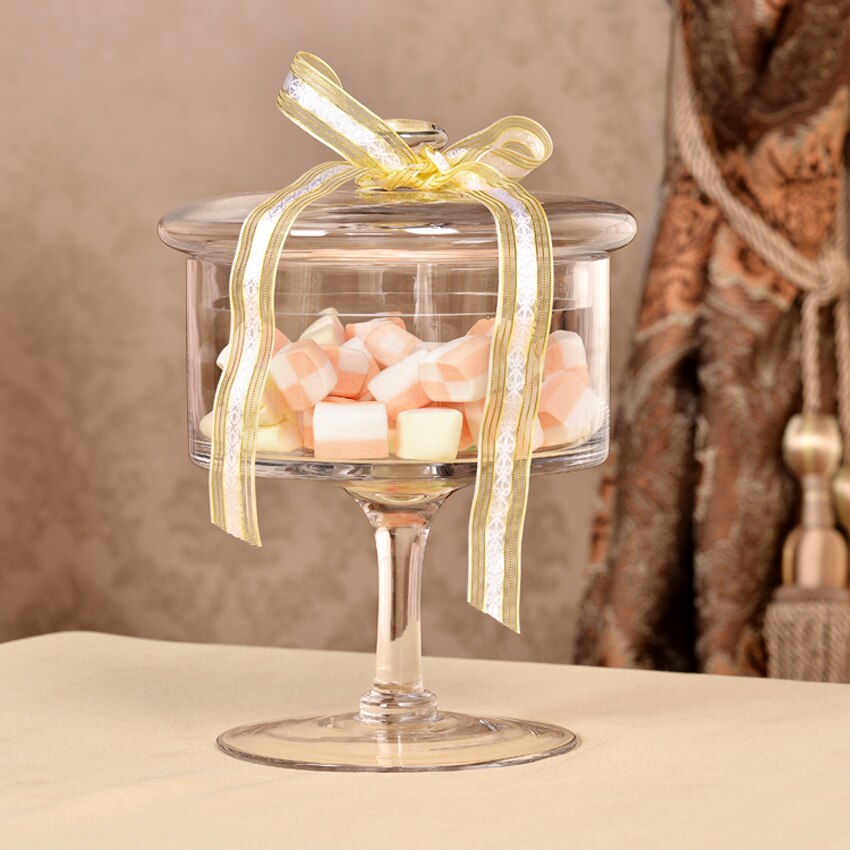 Europæisk stil gennemsigtige glasflasker støvtæt låg opbevaring kagestand dessert slik krukker te caddy vase bryllup hjemindretning
