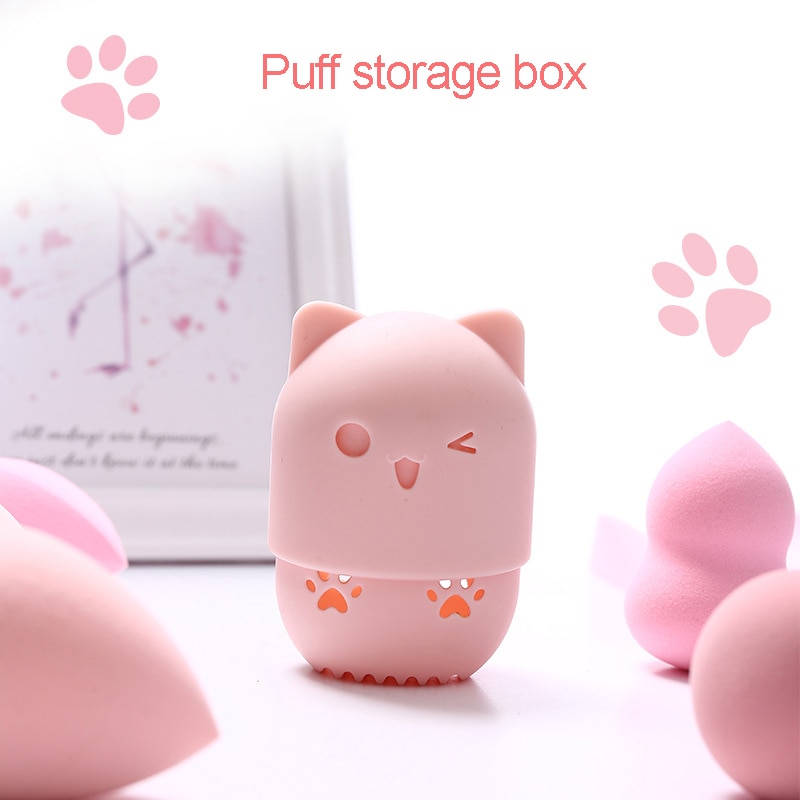 Soft Silicone Powder Puff Pink Cat Sponge Holder Drying Holder Egg Stand Beauty Sponges Case For Washing Cosmetic Make Up Tools