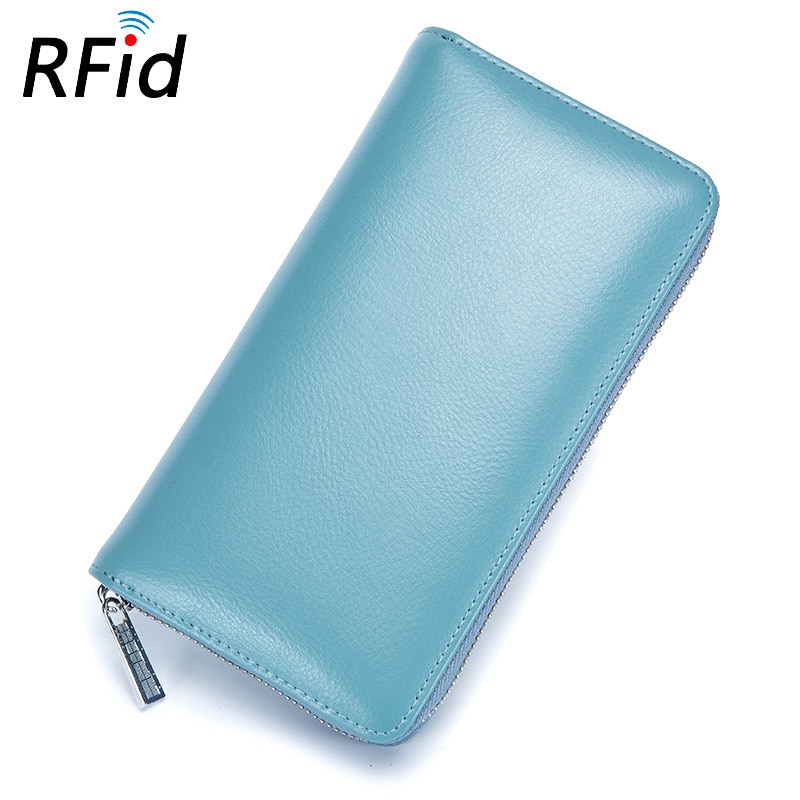 Leather RFID Blocking Credit Card Holder Men Anti Theft Travel Passport Long Wallet Women Business ID Holder 36 Cards Purse: Light blue