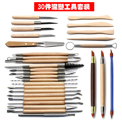Arts Crafts Clay Sculpting Tools Pottery Carving Tool Set Pottery &amp Ceramics Wooden Handle Modeling Clay Tools: 30 PCS