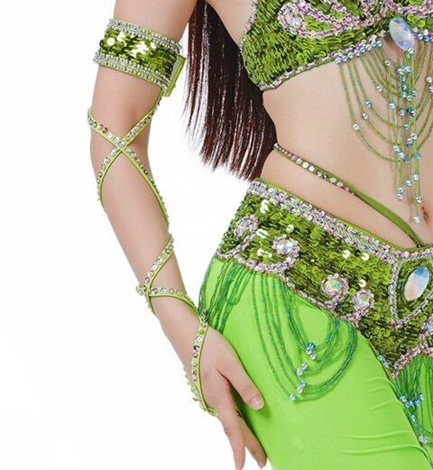 11 Kleuren Arm Mouw Oosterse Stijl Kostuum Accessoires 1 Stuk Stretch Cross Strap Verstelbare Pailletten Buikdans Armband: Glass green