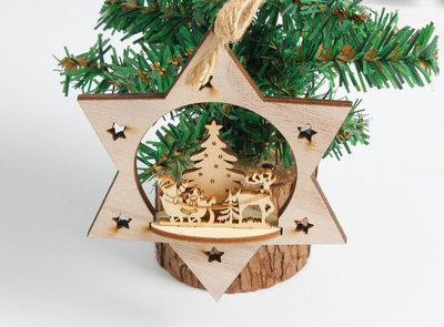 Snowflake Wooden Embellishments Rustic Merry Christmas Tree Hanging Ornament Pendant Xmas Decorations for Home: star