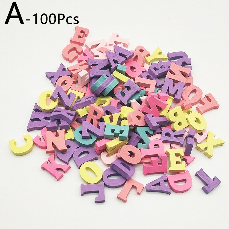100 kpl juhla kodin askartelu 15mm aakkoskoristelu seka tee itse sana käsintehty puiset kirjaimet numerot monivärinen lohko: 100 kpl sekakirjaimia