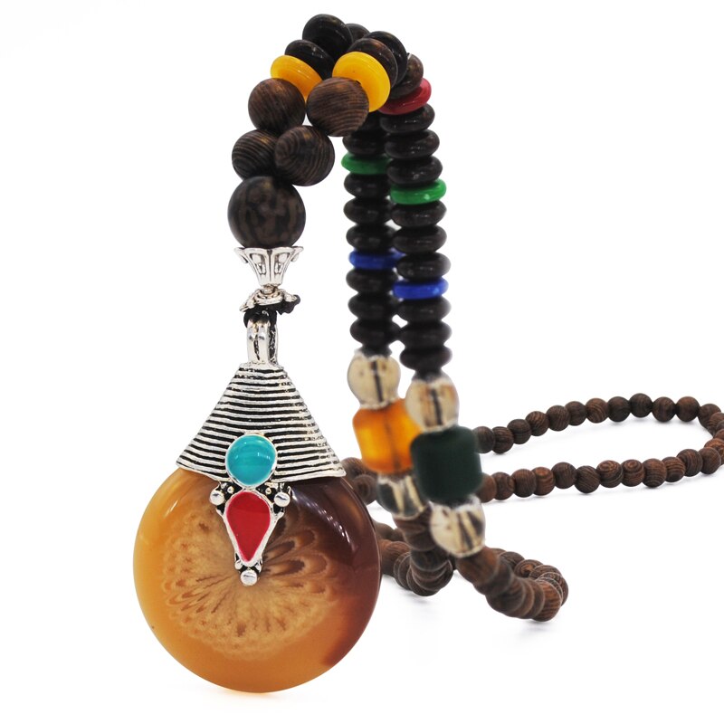 Yumfeel Handgemaakte Nepal Sieraden Boeddhistische Mala Hout Kralen Hanger Ketting Etnische Hoorn Vis Lange Verklaring Ketting Voor Vrouwen Mannen: N2087