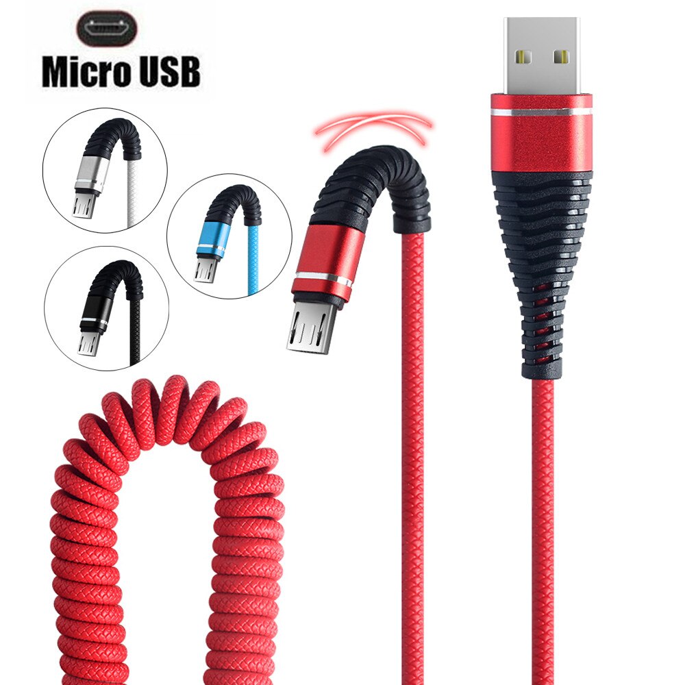 Mobiele Telefoon Usb Lader Datakabel Snelle Opladen Micro Usb Vissenstaart Voorjaar Duurzaam Aluminium Kabel Voor Android Telefoon