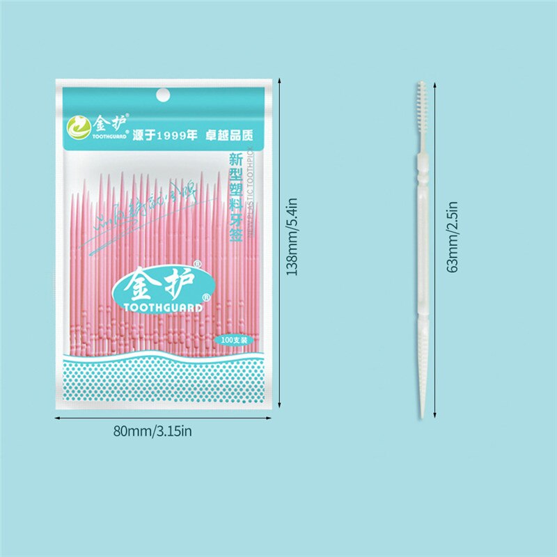 100pcs 6.3Cm Double-headed Dental Brush Floss Interdental Toothpick Teeth Sticks Tooth Clean Oral Care Interdental Brush