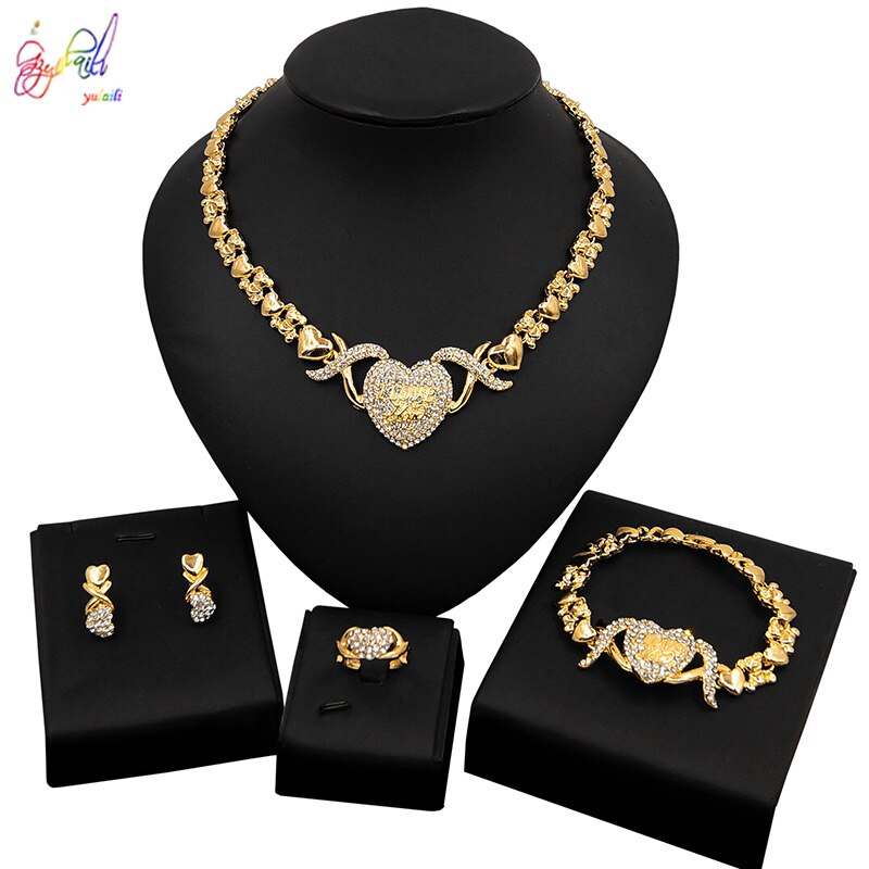 Yulaili plus récent grand ours en peluche je t'aime ensembles de Bijoux en forme de coeur cristal strass collier boucles d'oreilles Bracelet anneau Bijoux