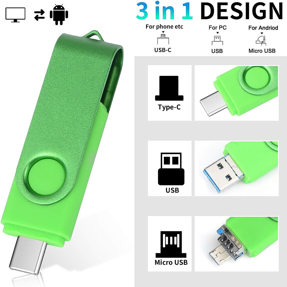360 ° Unidades Flash USB OTG 3 en 1 con rotación, 128GB, Micro, TYPE-C y USB, 256GB, 64GB, 32GB, Mini memoria, disco U de alta capacidad para teléfono inteligente