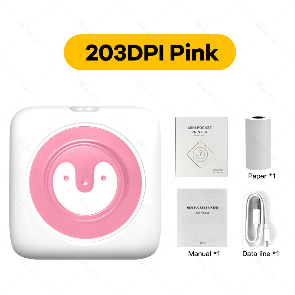 304 dpi mini bluetooth valokuvatulostin lämpö langaton puhelin tulostin mobiili kuva muistiinpanoja tarra tarratulostus 203 dpi tulostin: 203 dpi vaaleanpunainen