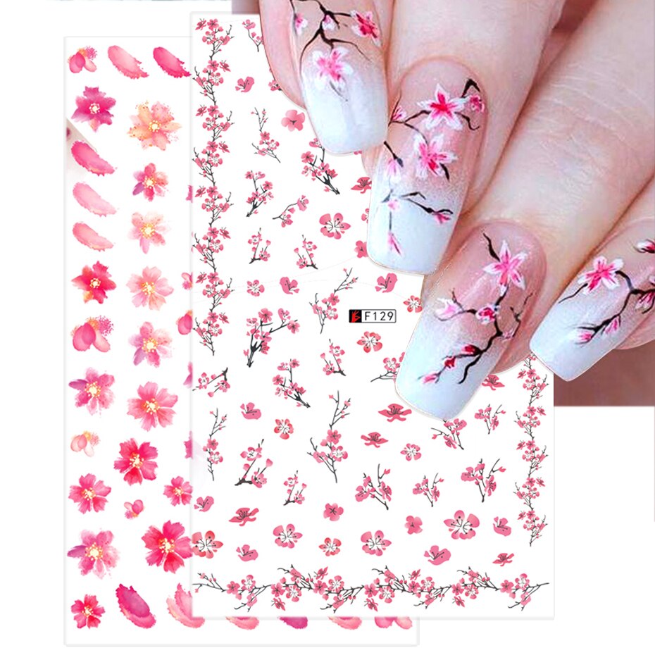 Feuilles autocollantes Sakura pour ongles, rose, motif de fleurs de cerisier 3D, Simple, pour manucure, magnifique, décoration de styliste, BEF129