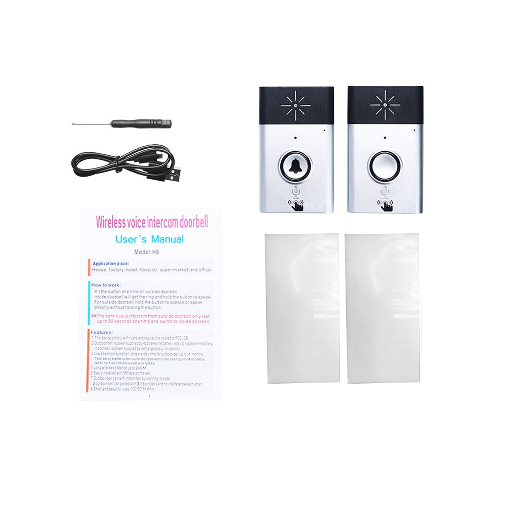 WiFi Voice Intercom Doorbell 2-way Talk Monitor with 1*Outdoor Unit Button 1* Indoor Unit Receiver Smart Home Security Door Bell