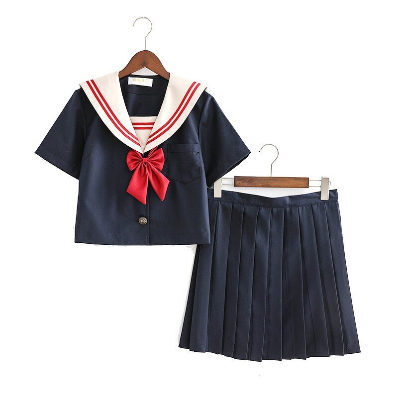 Uniforme scolaire japonais pour filles, costumes mignons à manches longues, hauts bleu marine, jupe plissée, uniformes de marin, Costume Cosplay d'étudiant