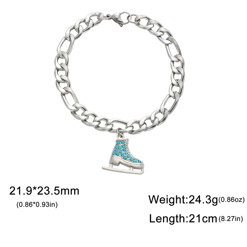 EUEAVAN cristallo zircone Ghiaccio pattinare scarpa fascino bracciale smalto lusso blu rosa bracciali pattinaggio di figura sport donna uomo gioielli: Bruno-rossastro
