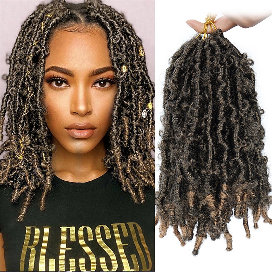 12 Inch 20 Strengen Vlinder Faux Locs Ombre Natuurlijke Zwarte Vlechten Haar Synthetisch Gehaakte Vlechten Hair Extensions Voor Vrouwen: T27 / 12inch80gMachineMake / 6 Stks/partij