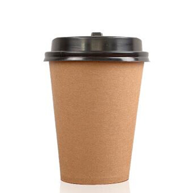 100Pcs Papier Koffiekopje Wegwerp Papier Cup Met Deksel Cover Eco Vriendelijke Thee Cups Party Drinken Accessoires Hout Kleur cups: 240ml with lid