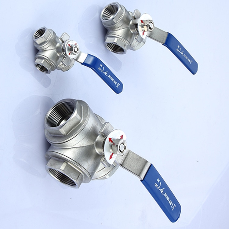 High 1Pcs 3-Way Ball Valve Stainless Steel SUS304 Pipe Three-way T-Type Valve Female Thread