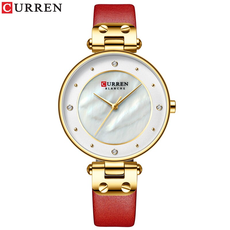 CURREN Eenvoudige Steentjes Charmant Horloge voor Dames Quartz Horloges Lederen Band Klok Vrouwelijke Horloge Dress Horloge: gold watch