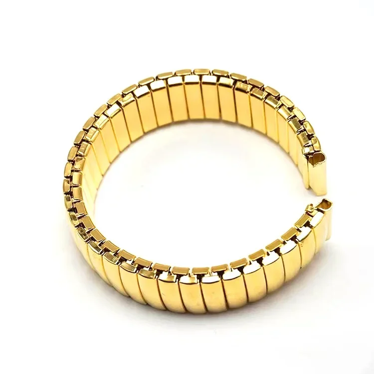 12mm 14mm 16mm 18mm 20mm 22mm Edelstahl Gummiband Gold Stretch Expansion Metall Armband Männer Frauen ersetzen Armband: YELLOW / 20mm