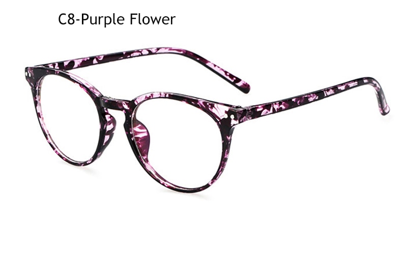 Men Glass Frame Women Black Eyeglasses Frame Vintage Round Clear Lens Glasses Optical Spectacle Nerd Party Eyewear: C8 Purple Floral