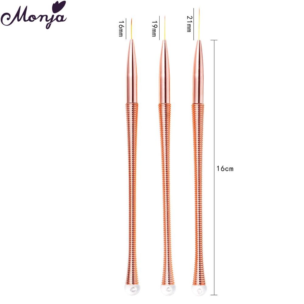 Monja 3 Stks/set Nail Art Meerdere Stijlen Handvat Schilderij Borstel Kit Franse Streep Line Liner Patroon Diy Tekening Pen Manicure tool: 14