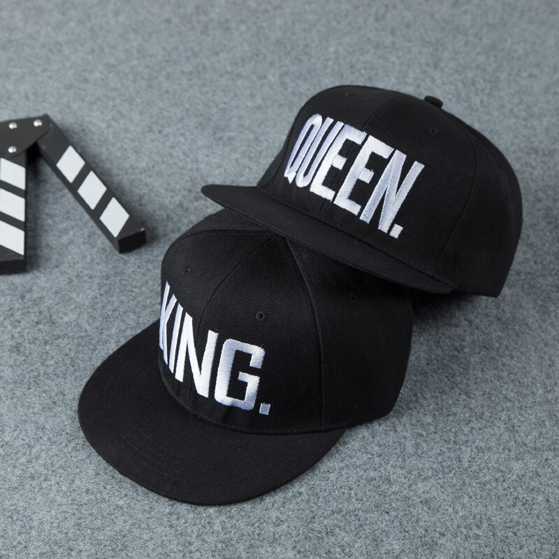 1 stück KÖNIG KÖNIGIN Bestickt Hysterese Kappen Liebhaber Männer Frauen Baseball Kappe Schwarz Hüfte hüpfen Deckel Snapback hüte, chapeau knochen masculino