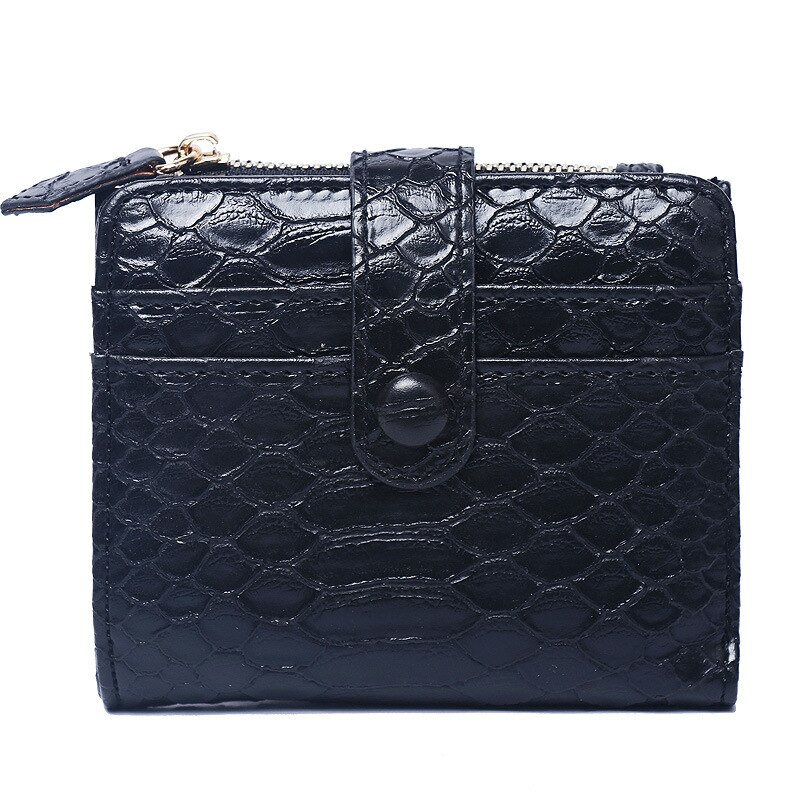 Mode Vrouwen Portemonnee Python Patroon Card Pakket Zipper Purse Coin Bag Mini Purse Twee Vouwen Kaarthouders Met Snaps: black