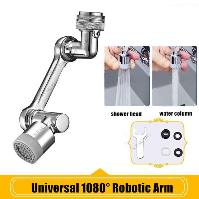 Metal Copper 1080° Rotation Faucet Aerator Extender Swivel Robotic Arm Faucets Sprayer Head Nozzle Kitchen Tap Saving Water: Silver
