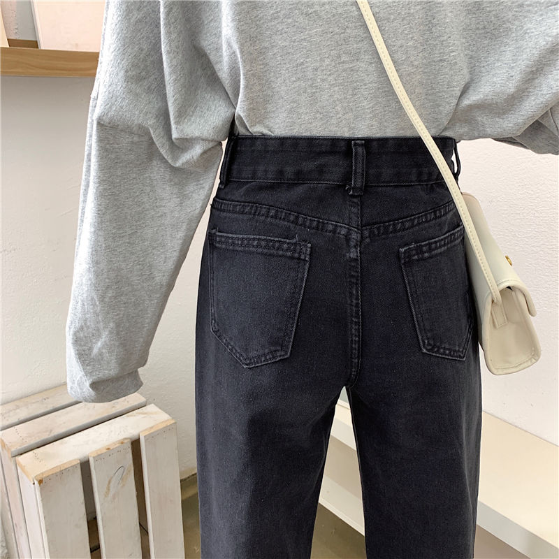 Jeans Women Black Chic Casual Womens Straight Denim Trousers Korean Style Loose Harajuku All-match Streetwear BF