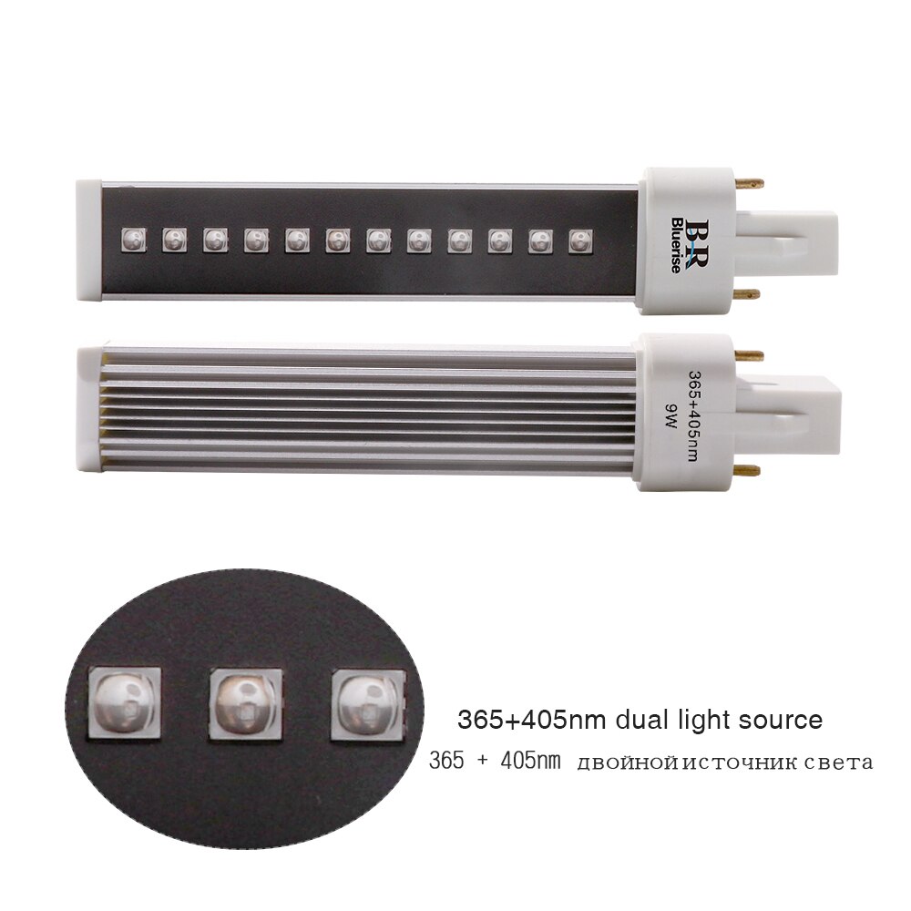 Lámpara UV BR 4 piezas 9 W LED reemplazados para lámpara de uñas 9 W tubo de lámpara 365 + 405nm LED bombilla de fuente de luz doble para máquina de manicura