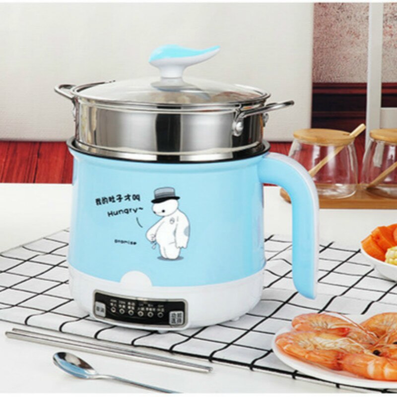 220V Mini multifonction électrique cuisson Machine simple/Double couche disponible marmite Multi riz cuiseur antiadhésif casserole: Double layer  blue