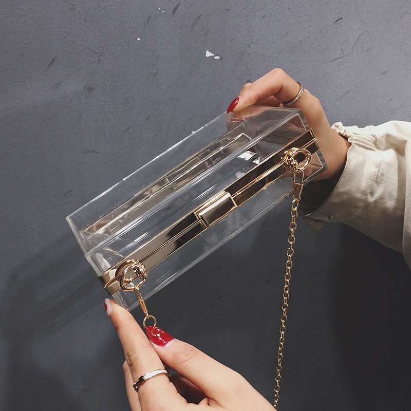 Dames acryl heldere clutch transparante crossbody tas avondtas sportevenementen stadion goedgekeurde kettingband goud/zilver