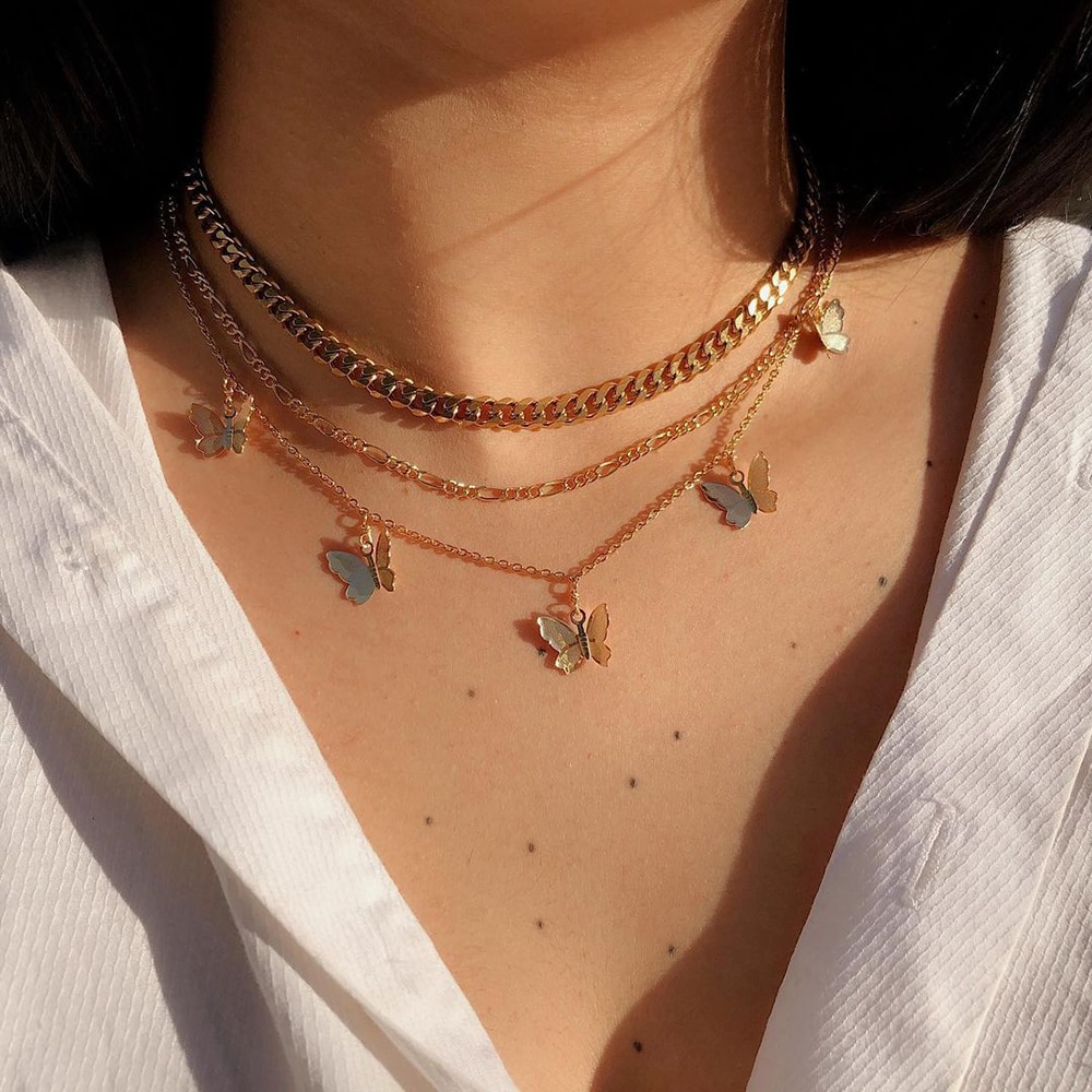 Bohemian Multilayer Chain Crystal Snake Pendant Necklace for Women Vintage Geometric Thick Chain Collar Necklace Punk Jewelry: IPA1409