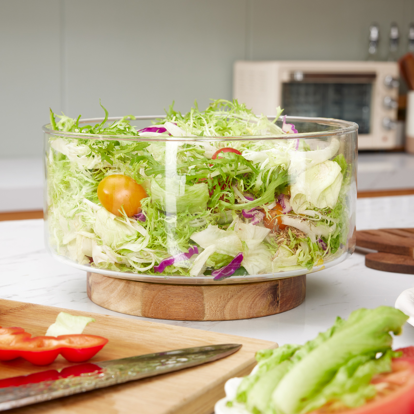 Glas Obstschale Kreative Große Salatschüssel Holzsockel Snacks Popcorn Nüsse Aufbewahrungsschalen Heimat Weihnachten Snack Aufbewahrungsbehälter