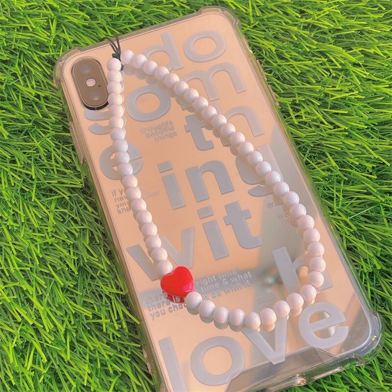 Anti-Verloren Chinese Rode Acryl Hart Liefde Telefoon Charme Mobiele Keten Meisje Telefoon Charme Telefoon Shell Opknoping Touw Lanyard sieraden