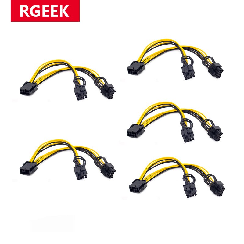 5Pcs Rgeek Eps Cpu 12V 8 Pin Naar Dual 8 (6 + 2) pin Vga Grafische Videokaart Gpu Adapter Voeding Splitter Kabel 20Cm