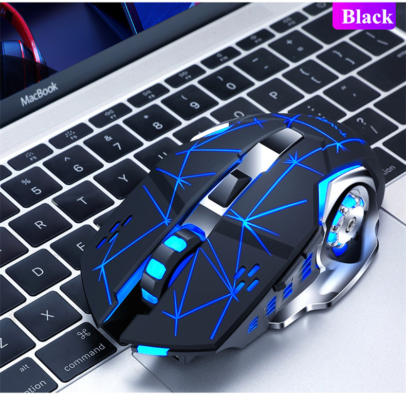 BENTOBEN Wireless 2.4G USB Optical Gaming Mouse 2400DPI Gamer Mouse Backlit Rechargeable Silent Mice For PC Laptop: Black 2