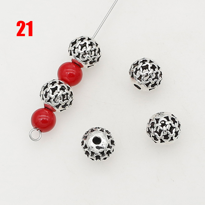 Perles en métal évidées en argent tibétain, fleur faite à la main, perles d'espacement papillon, fabrication de bijoux européens bricolage, 8mm, 24 modèles, 10 pièces par lot: Nu
