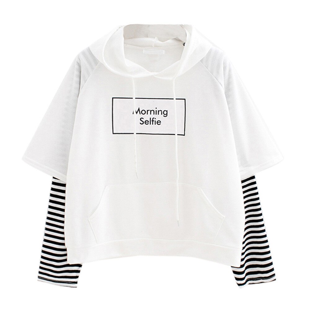 Kpop efterår kvinder sweatshirt stribet ærme patchwork afslappet hættetrøjer bomuld forår kpop harajuku exo tøj s-xl