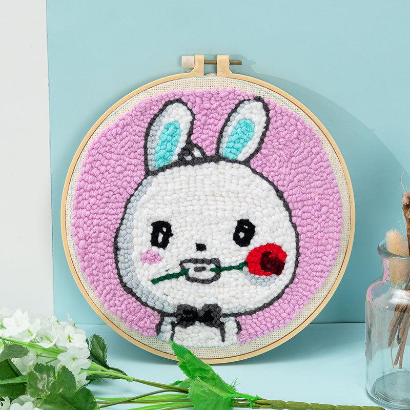 2020 nowy haft ręczny DIY pakiet materiałów wełniane naszycia obrazy do dekoracji mieszkania prosty krzyż wyszywany obrazek: Bunny