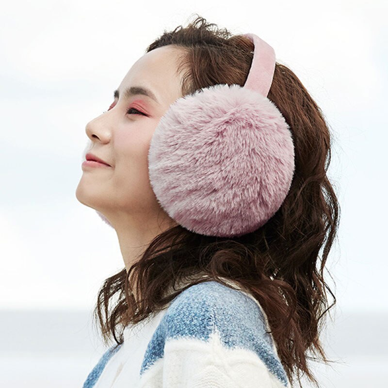 Imiteret pels ensfarvet ørebeskyttere vinterørvarmer, der kan foldes sammen, fluffy plys ørepuder, der kan justeres earsoft ørepynt