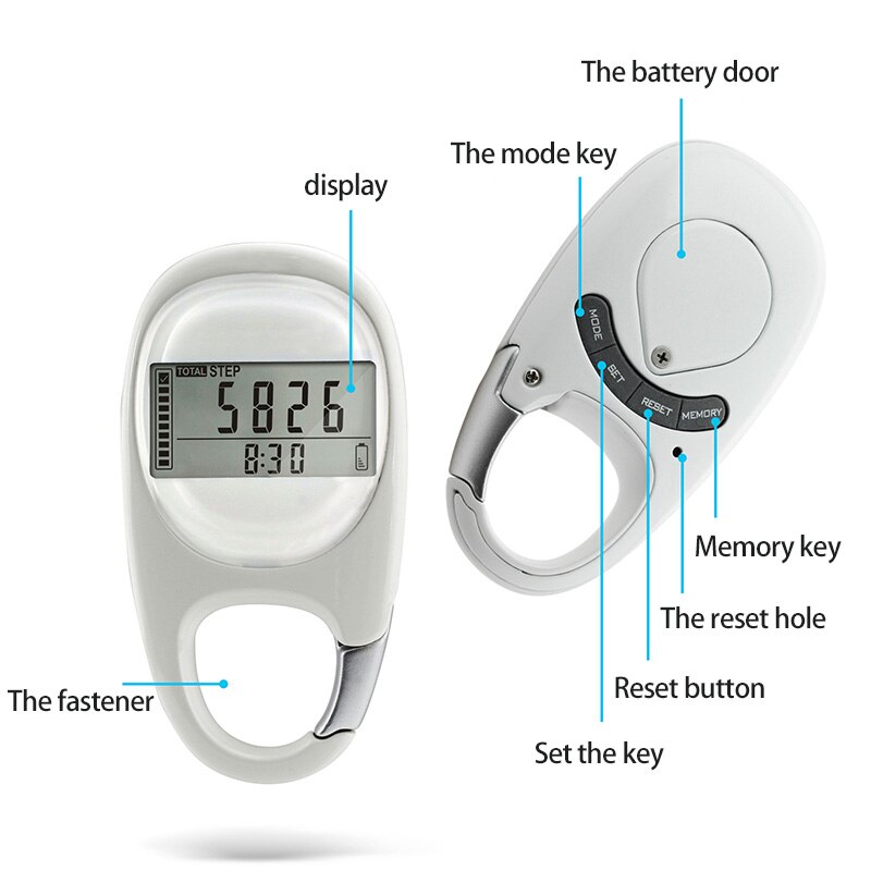 Pedometer Carabiner For Keys Walking Steps Count KM Distance Calculation Counter Digital Pedometers Fitness Camping Equipment