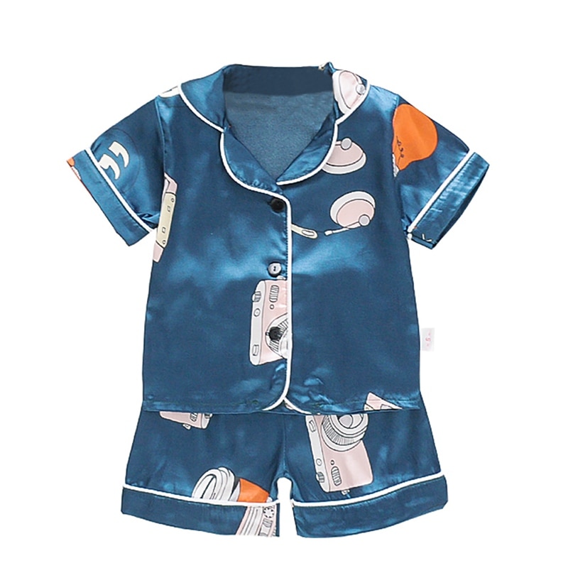 Baby Kids Camera Print Nightgown Infant Boys Girls Short Sleeve Blouse Tops+Shorts Sleepwear Pajamas Style