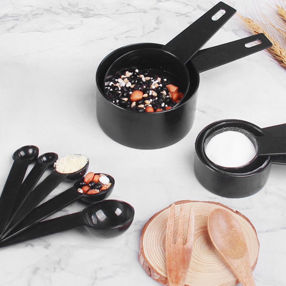 10 Stks/set Zwarte Kleur Plastic Maatbekers En Maatlepel Scoop Handvat Keuken Meetinstrument Voor Diy Voedsel