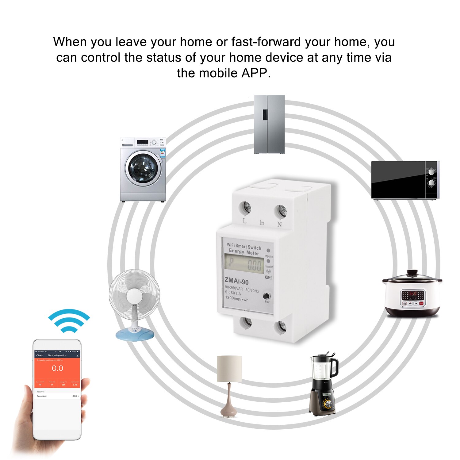Wifi smart energimåler enfaset skinne type lcd-skærm energimåler support smartlife / tuya app fungerer med alexa google hjem